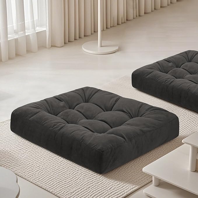 FlyGulls Meditation Floor Pillow 22×22 Inch 2 Pack Large Floor Cushions for Adults Square Tufted Corduroy Floor Pillows for Yoga Living Tatami Room Dark Grey
