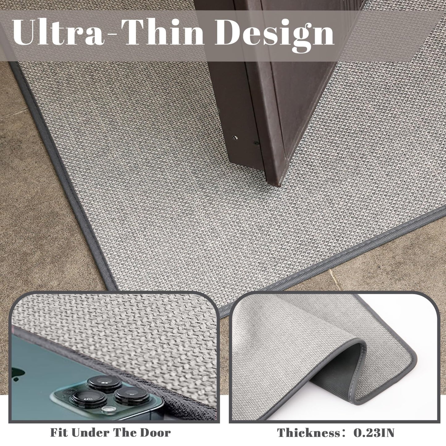 Bathroom Rugs, Bath Mats for Bathroom Non Slip Washable, Quick Dry, Water Absorbing, Fits Under Door, Ultra Thin, Rubber Backing, Low Pile, Cozy Cloth Cotton, Ideal for Shower, Sink-Grey 24''x16''