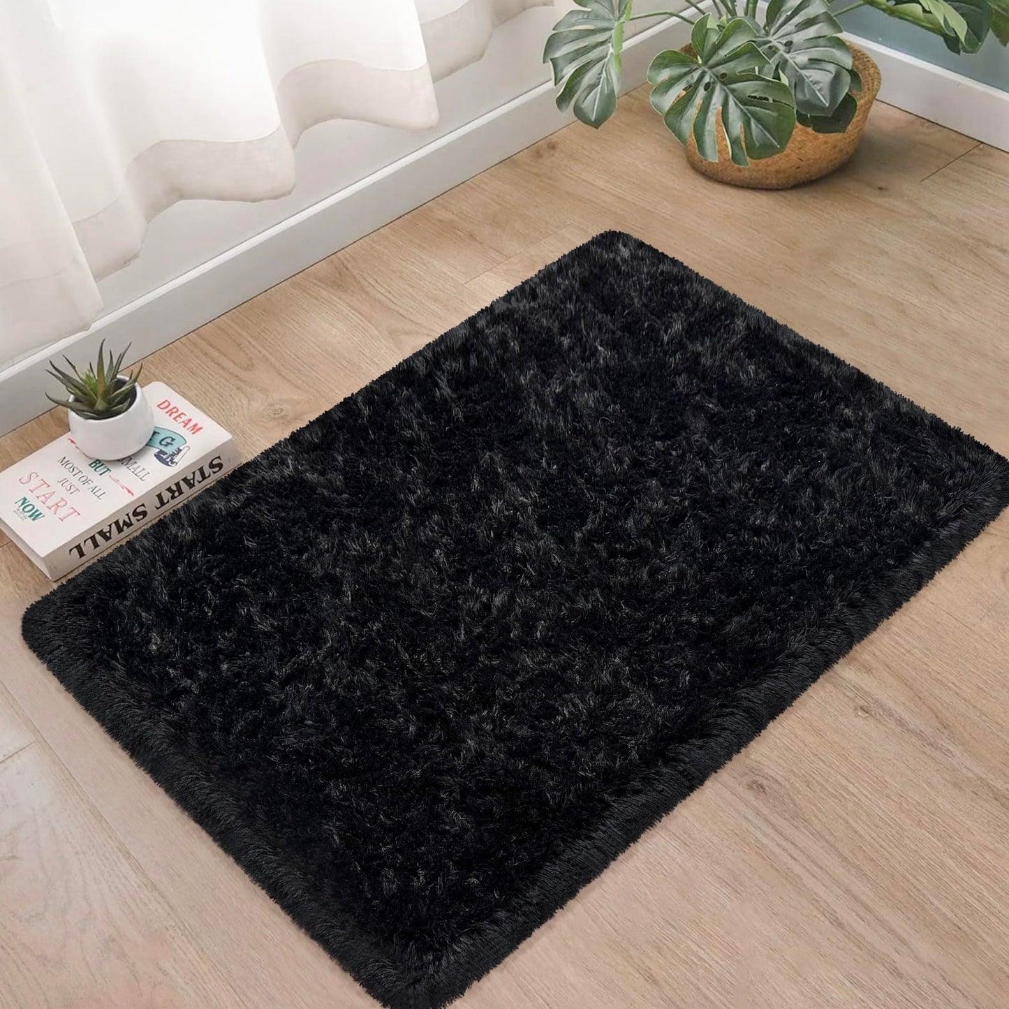 Small Fluffy Rugs for Bedroom 2x3 Black Shaggy Area Rug Soft Plush Fuzzy Fur Bedside Throw Rug for Living Room Boys Kids Nursery Baby Room Home Decor Aesthetic Carpets
