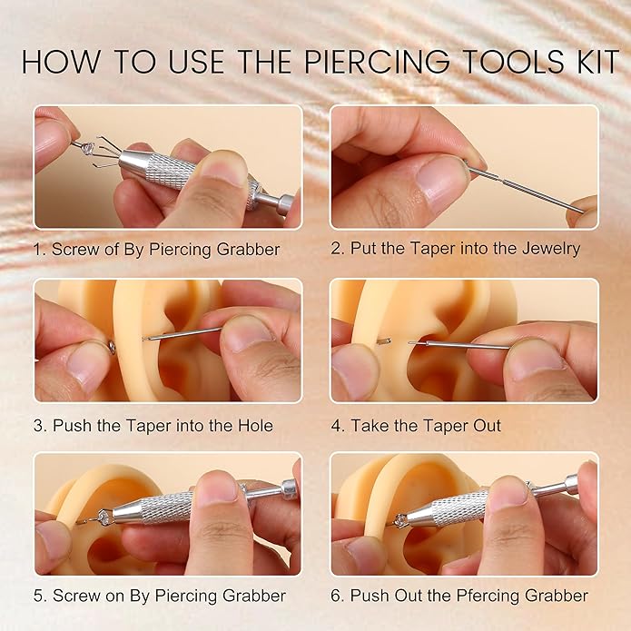 Piercing Taper Ball Grabber Tool for Changing Jewelry - 14G 16G 18G 20G Stainless Steel Flat Back Earrings Applicator Tool Threadless Insertion Pin Thread Body Piercing Kit for Ear Nose Lip