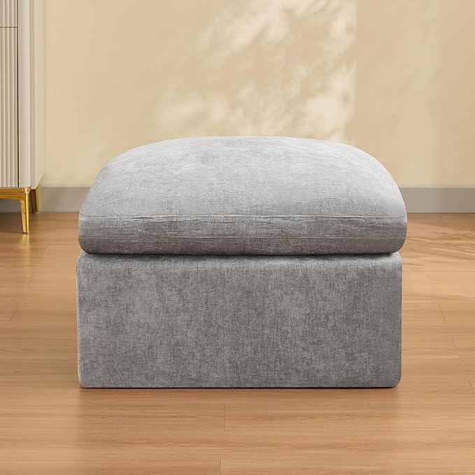 WUTUTUEE 33.5'' Cloud Ottoman for Modular Sofa, Comfy Chenille Upholstered Footrest with Memory Foam, Fully Compressed Packaging, Oversized Ottoman Bench for Living Room or Small Space, Light Grey