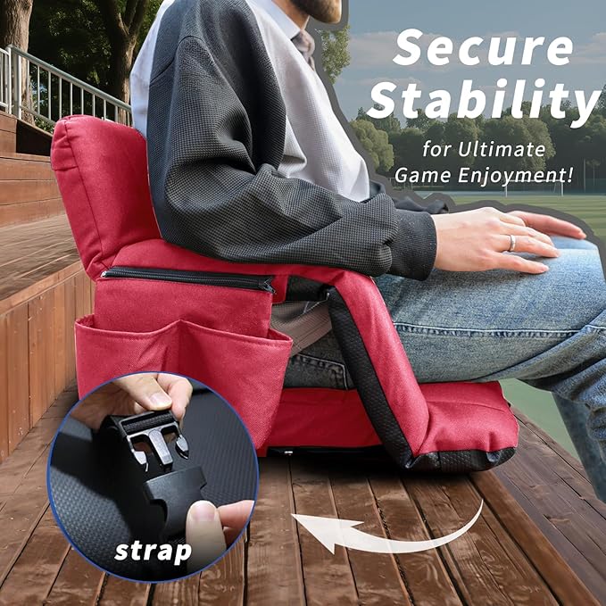 Stadium Seats with Back Support,Wide Stadium Chairs with Back and Cushion, Sofa Style Stadium Seats, 6 Reclining Positions, Extra Thick Bleacher Seat for Sports Events (Red-2 Pack,Wide|25")