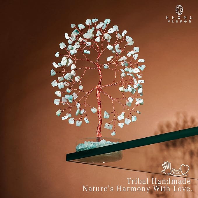 Crystal Tree for Home and Office Decor, Amazonite Chakra Healing Stones Handmade Feng Shui Bonsai Tree of Life for Positive Energy, Money, Good Luck, Christmas Decor, Birthday Gifts for Women, Mom