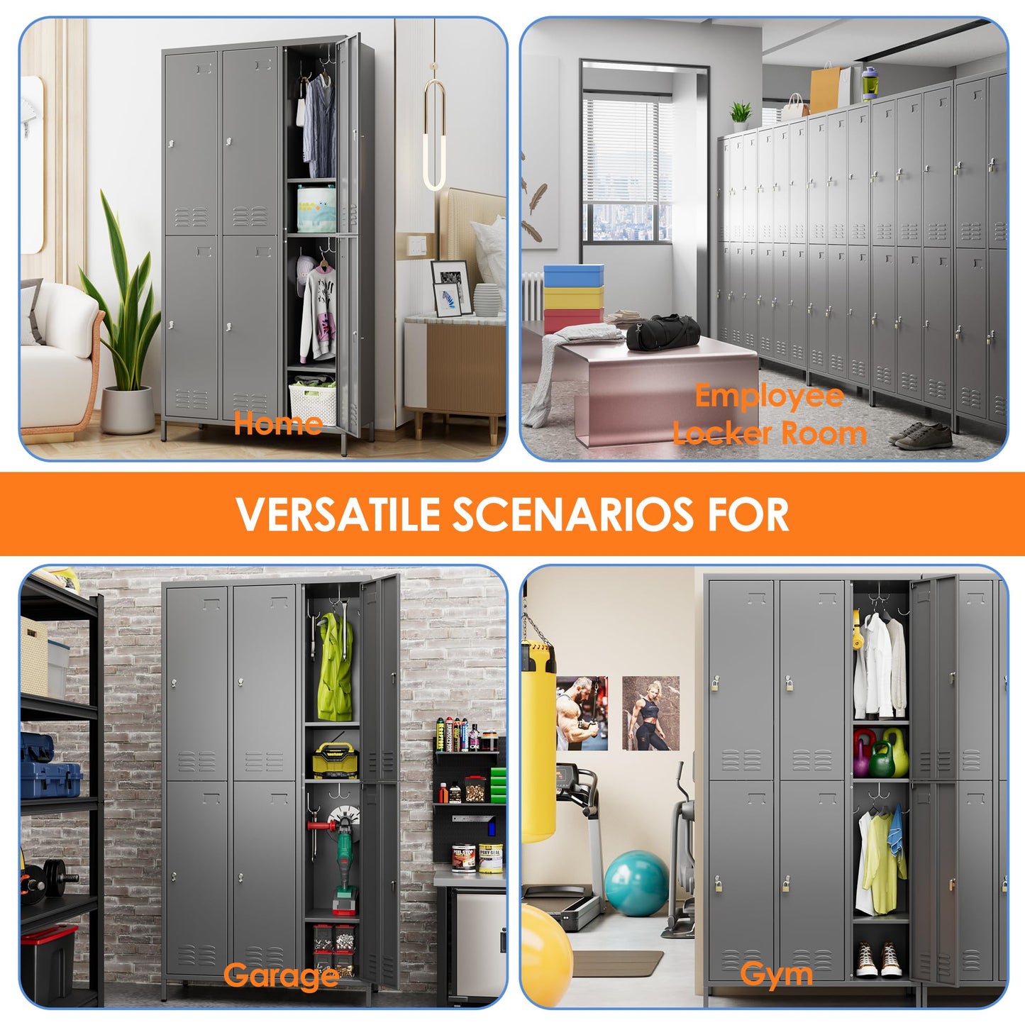Aobabo Metal Locker for Employees, 6 Doors Metal Locker Cabinet with Lock, Industrial Storage with 18 Hooks, Storage for Office, Gym, Dormitory, Assembly Required, Dark Grey