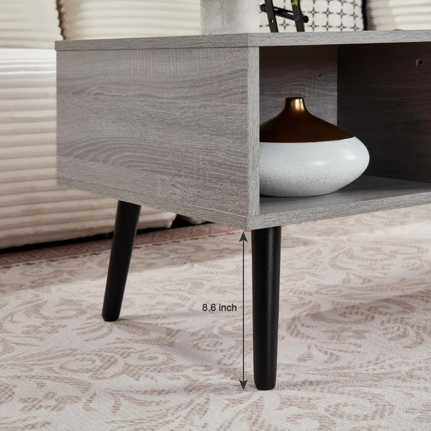 SANODESK 39" Wood Lift Top Coffee Table with Hidden Compartment and Storage Shelf for Living Room, Reception Room, Grey