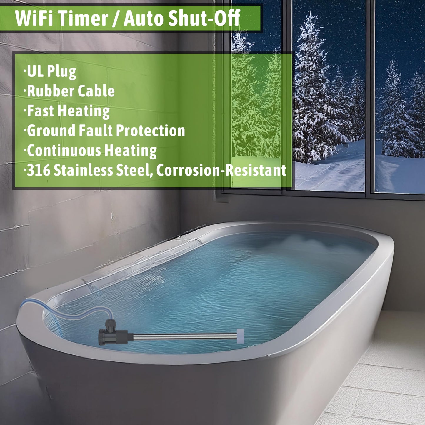 LINGLONGTEMP 2000W Submersible Immersion Water Heater for Hot Tub & Pool – Portable Electric Heater with WiFi Timer & 194°F Temp Control for Bathtub, Baptistry, Above Ground Pool & Inflatable Pool