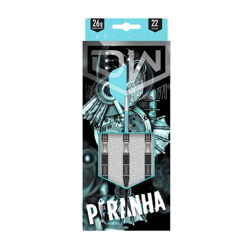 DW Piranha 02 90% Tungsten Steel Tip Dart, 22G | Metal Tip Dart Set with Spare Flights and Storage Case Wallet, Fun Darts Gift Set, Straight Dart Barrels, Professional Darts Accessories