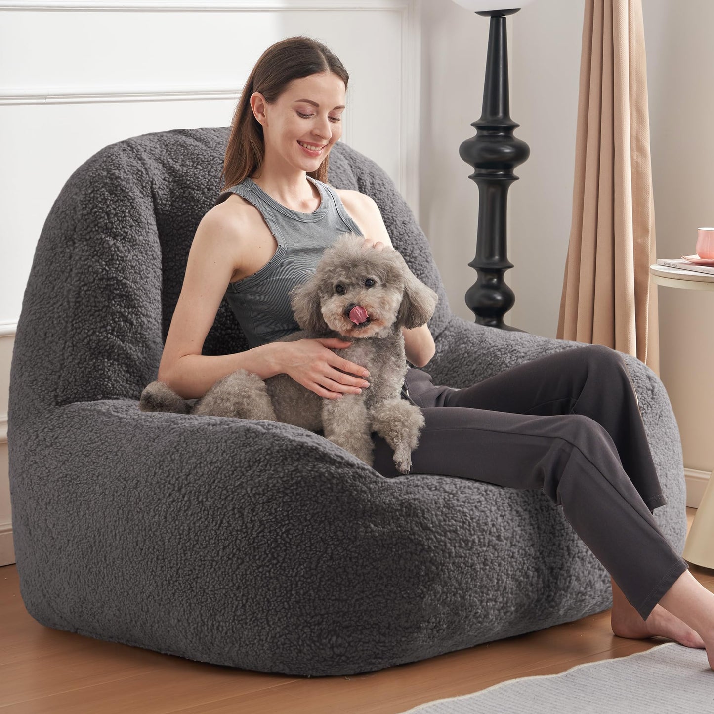 Homguava Bean Bag Chairs for Adults,Giant Beanbag Couch Adult Bean Bag Chair with Filler Included,Modern Lazy Sofa Comfy Chair for Living Room(Dark Grey)