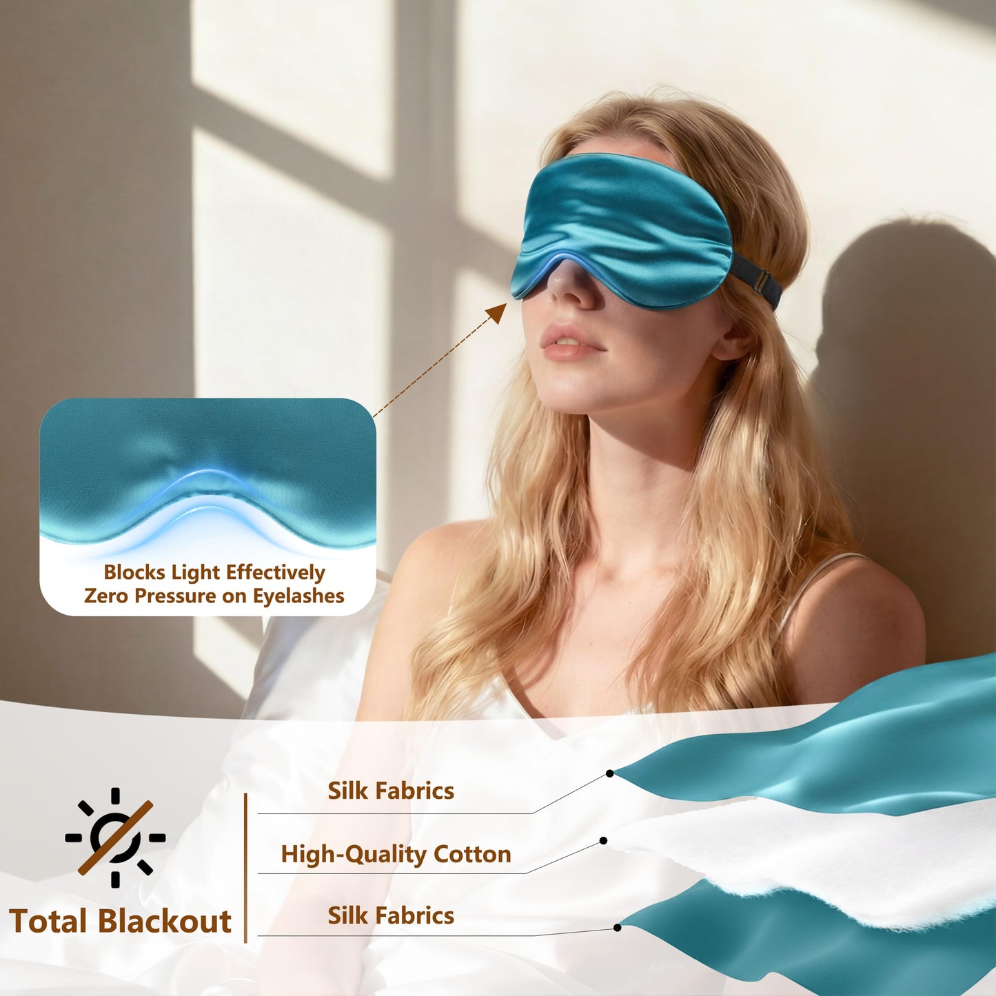 Loomluxe Sleep Mask Silk Eye Mask for Men Sleeping Mask, Adjustable Elastic Strap for Night Shading Sleep Mask, Soft and Comfortable for Both Men and Women (Peacock Blue)