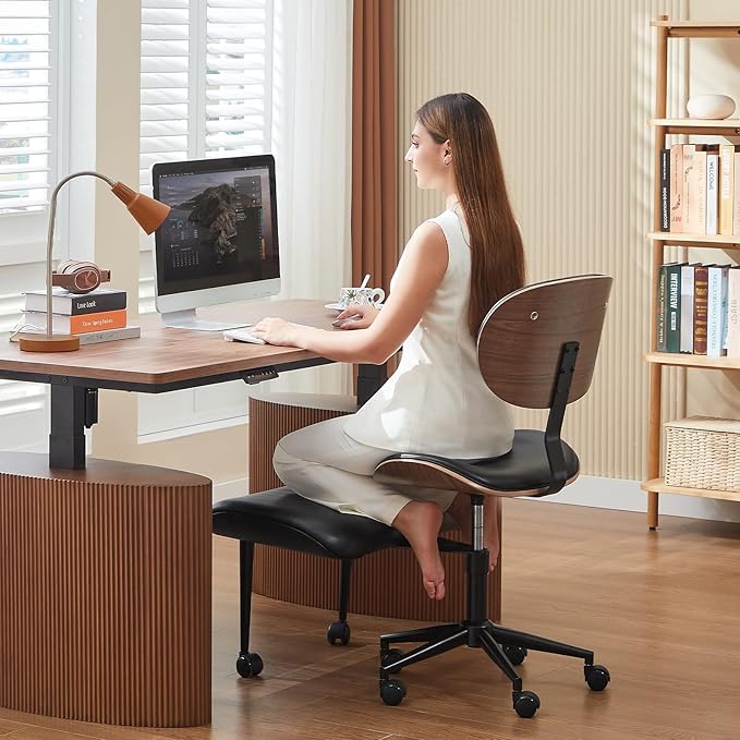 Bestier Cross Legged Office Chair with Wider Bentwood Back Support, Ergonomic Meditation Office Chair for Adults up to 300 lbs, 360° Swivel Adjustable Height for Multi Position Black