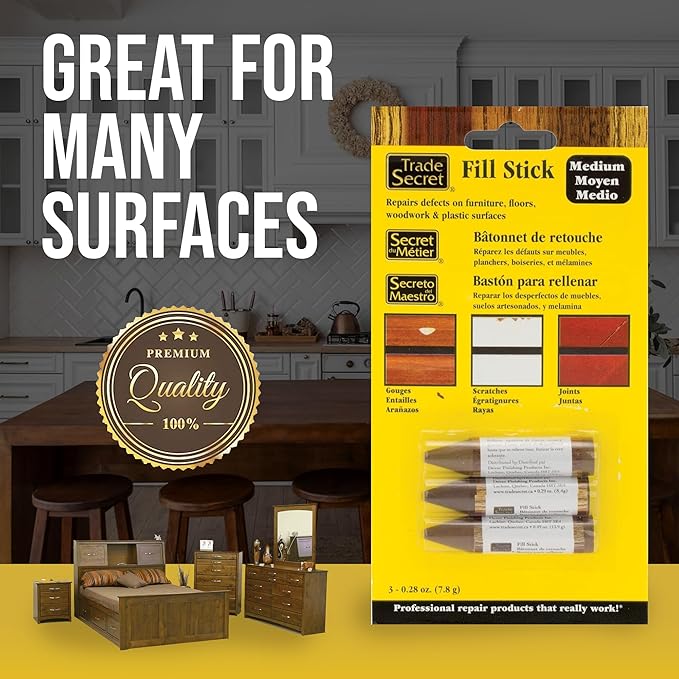 Wood Scratch Repair Fill Stick for Medium Toned Surfaces (Set of 3), Great for Touch-Ups and Repairs on Hardwoods Floors, Furniture, Cabinets and Plastic Surfaces.