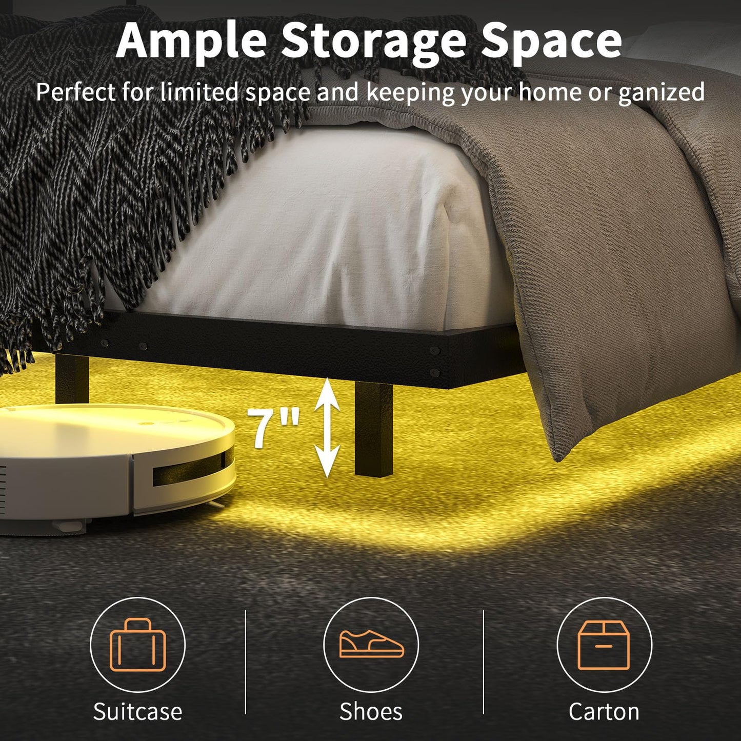 HOMBCK Floating Bed Frame Full Size with Smart LED Lights, Metal Platform Bed, No Box Spring Needed, Noise-Free, Easy Assembly
