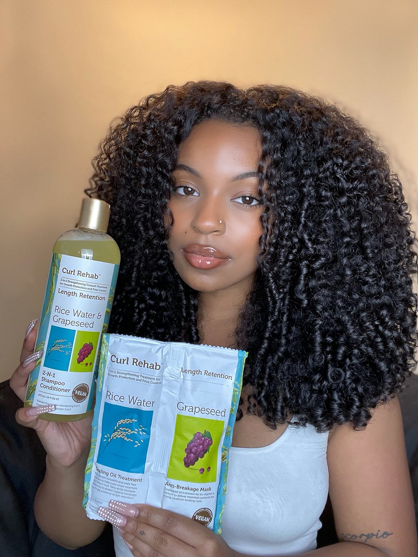 Curl Rehab Length Retention/Strength Treatment 2 in 1 Shampoo Conditioner, Enriched with Rice Water & Grapeseed, For Hair Growth