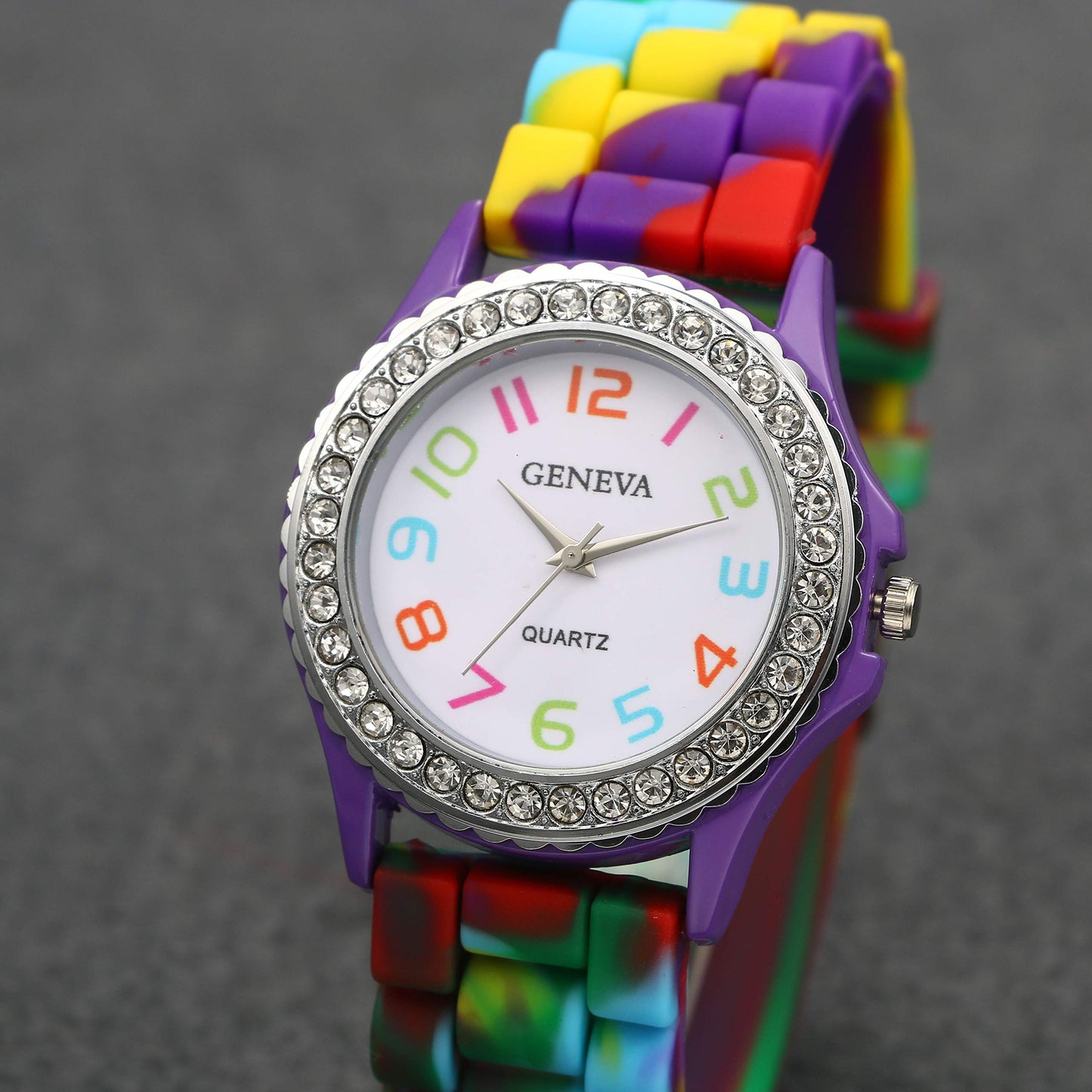 Lancardo Women's Quartz Watch Rhinestone Rainbow Color Silicon Jelly Fun Play Colorful Casual Dress Wrist Watches Birthday