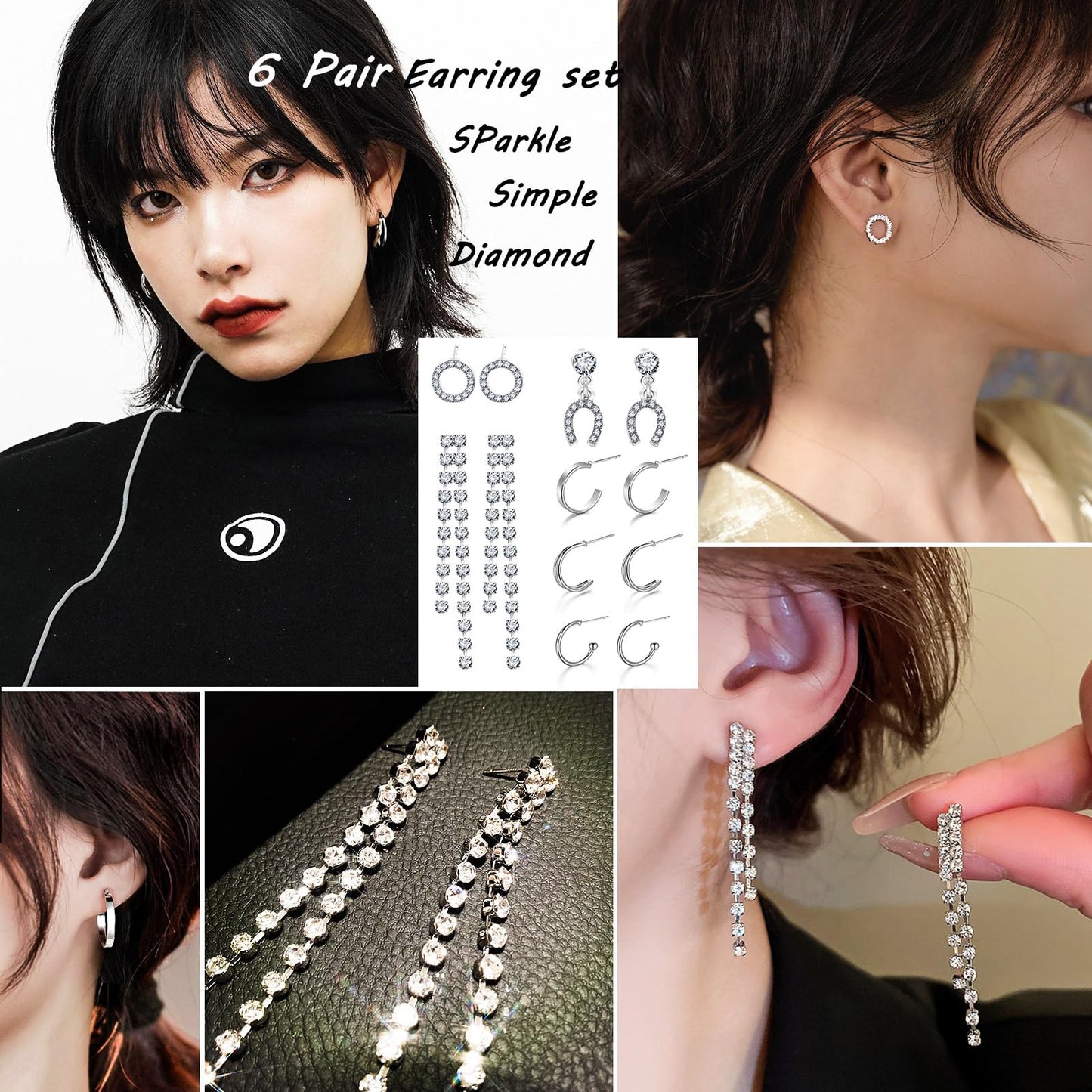 17IF 53 PCS(8 PACK) Silver Plated Jewelry Set with 6 Necklace 11 Ankle Bracelet 30 Kunckle Ring 6 Pair Earring hoop Vintage Boho Pearl for Women and Birthday Travel Holiday