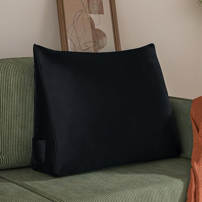 WOWMAX Back Pillow for Bed Sitting up-Bed Wedge Pillow Back Support Pillows for Bed & Sofa Couch, Velvet(100% Cotton), Black