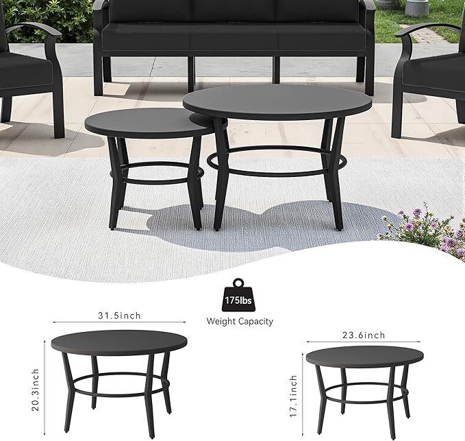 RTDTD Aluminum Outdoor Patio Furniture Set,5 Seats Patio Conversation Sets with 2 Round Coffee Tables,Metal Patio Sectional Furniture Set with 5.1" Thickened Cushions,Black