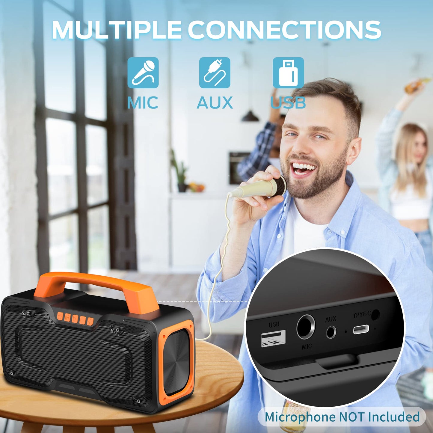 Bugani Bluetooth Speaker - 80W Portable Wireless Speaker Ipx7 Waterproof, 24H Playtime, Mic & Aux Usb, Perfect For Parties & Poo