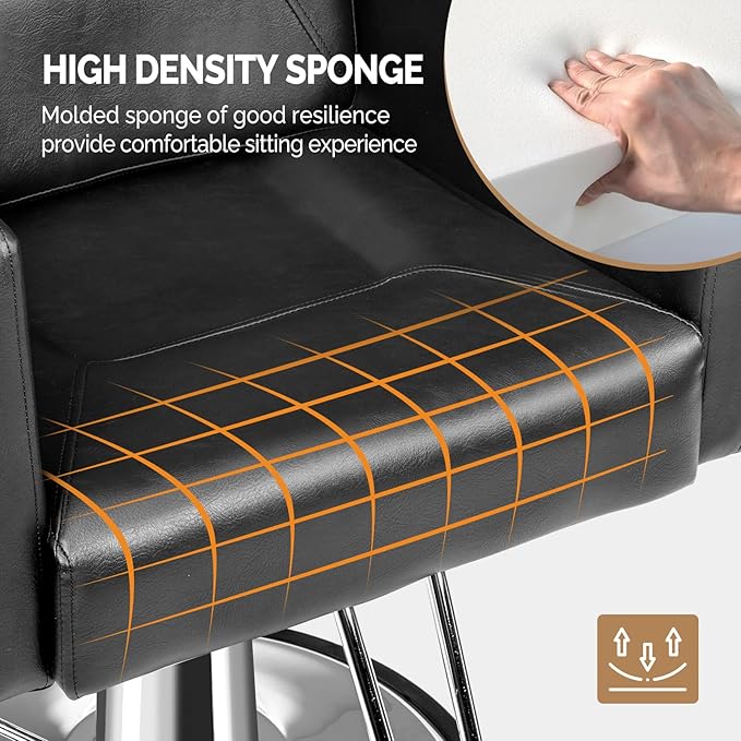 OmySalon Hydraulic Barber Chair Heavy Duty, Salon Chair for Hair Stylist All Purpose, Reclining Hair Salon Chair for Braiding Shampoo Facial Waxing Beauty Spa, 360 Degree Swivel, Black