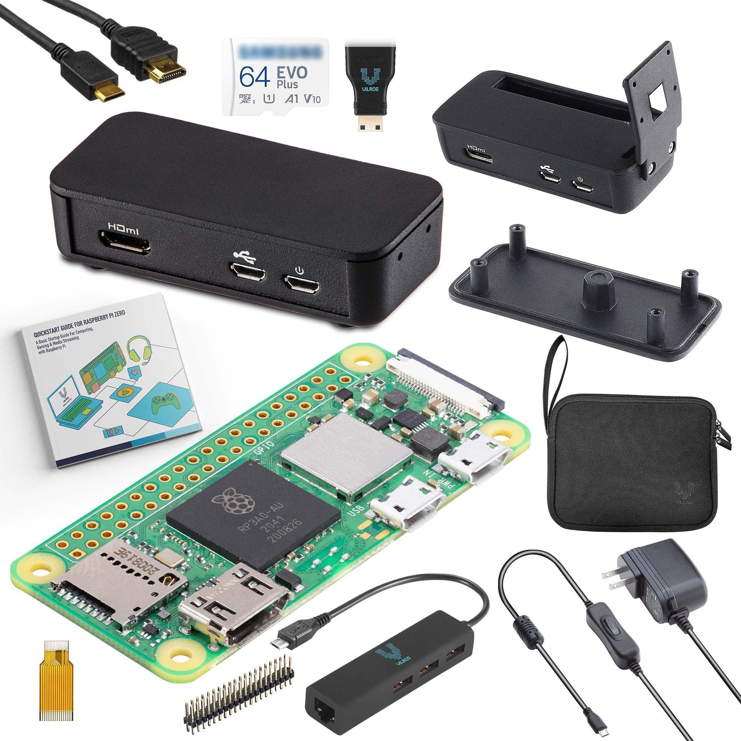 Vilros Raspberry Pi Zero 2 W MAX Kit- Includes Raspberry Pi Zero 2 Board, 64GB Micro SD Card, Case, Power Supply, HDMI Cable,USB and Ethernet HUB and More