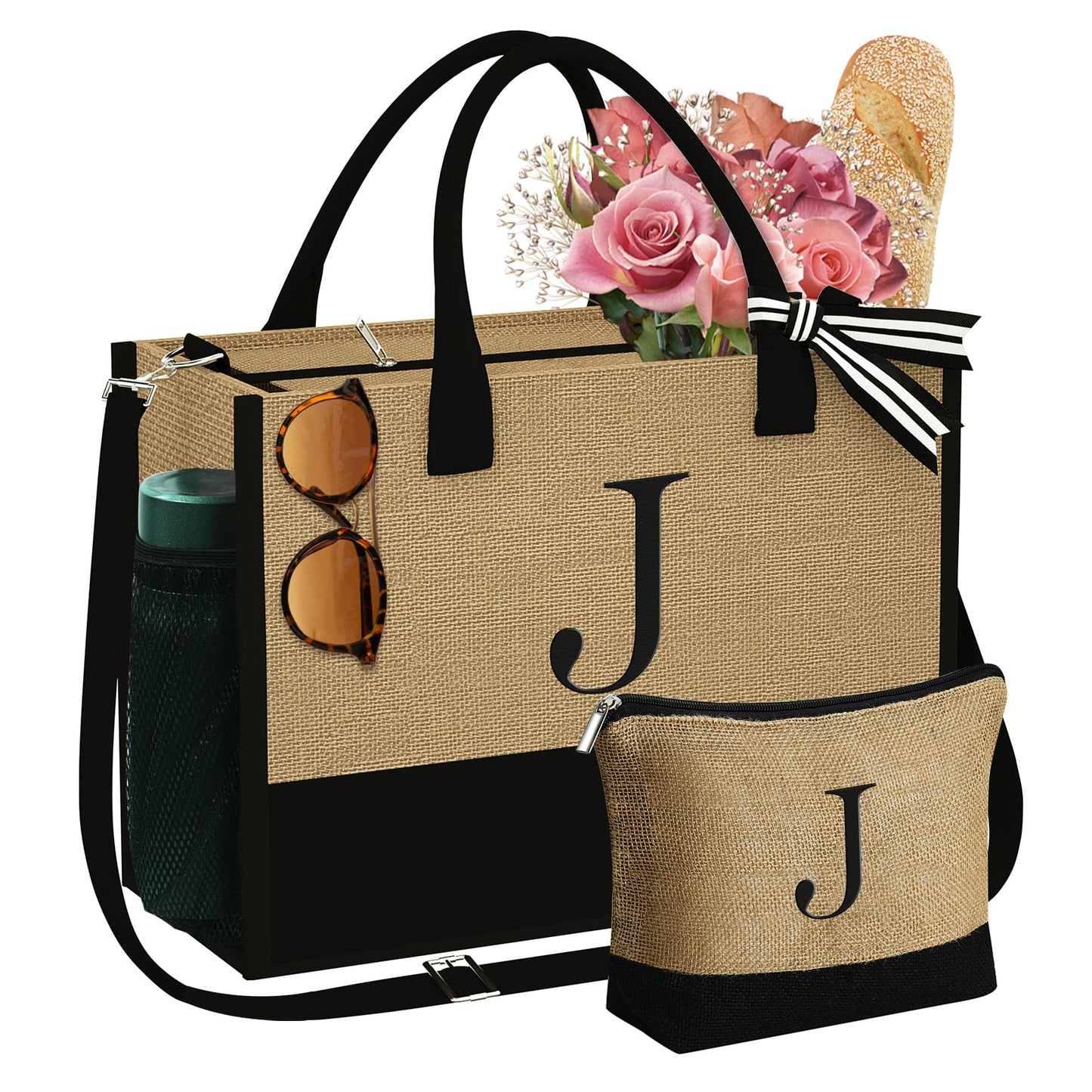 YOOLIFE Mom Birthday Gifts for Women, Personalized Best Friend Birthday Gift for Her Wife Sister Teacher Mom Gift, Personalized Initial Beach Bag, Gifts for Female - Initial J Tote Bag for Women