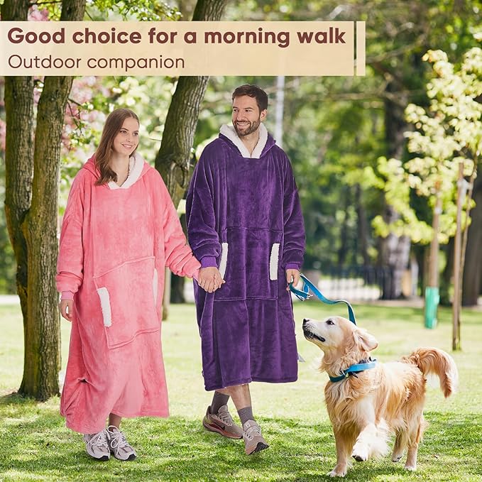 yescool Wearable Blanket Hoodie, Flannel Sherpa Fleece Blanket Sweatshirt for Adults Women Men,One Size Fits All