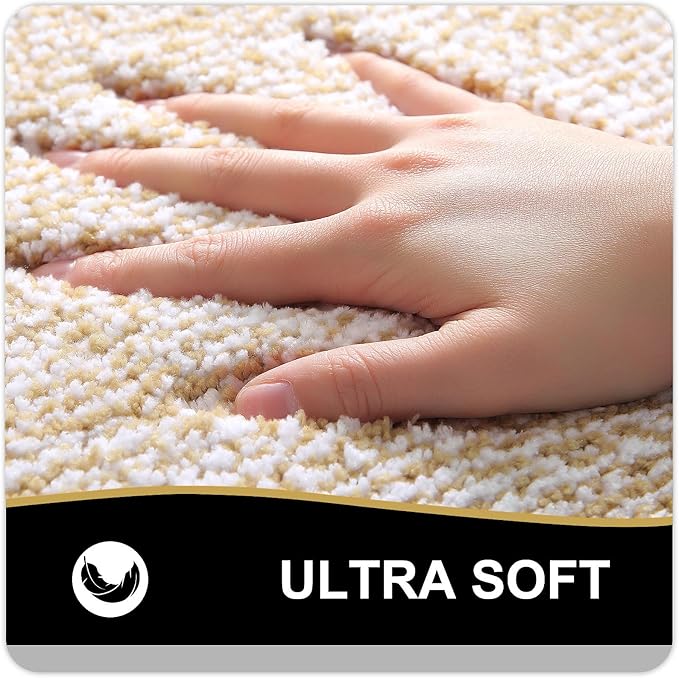 OLANLY Bathroom Rugs 24x16, Extra Soft and Absorbent Microfiber Bath Mat, Non-Slip, Machine Washable, Quick Dry Shaggy Bath Carpet, Suitable for Bathroom Floor, Tub, Shower (Small, Light Beige)