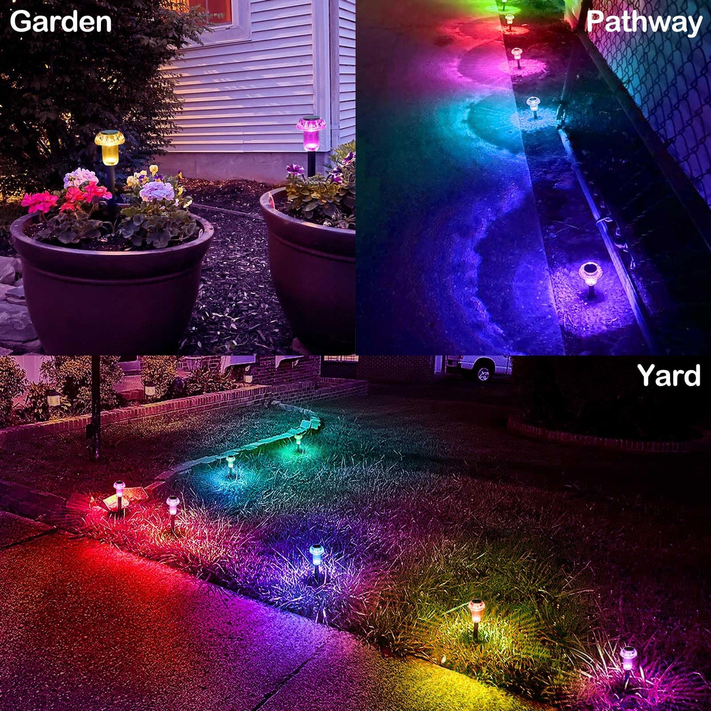 Lffital 16 Pack Solar Lights Outdoor Waterproof Pathway Lights Solar Powered LED Mushroom Garden Lighting Stake for Outside Yard Path Lawn Patio Landscape (Color Changing)
