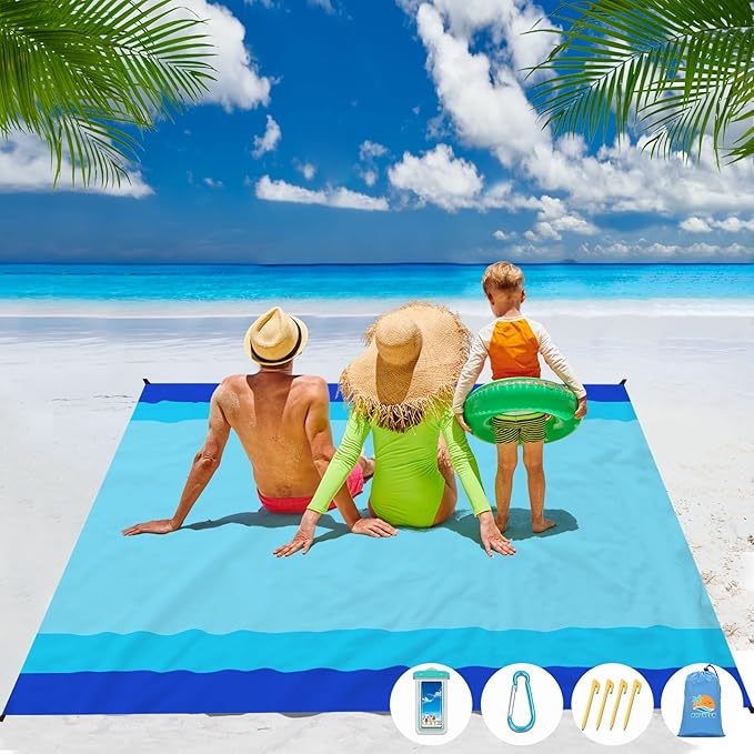 Aroveea Beach Blanket Waterproof Sandproof 1-7 Adult Oversized 78 '' × 81 '' Lightweight Durable Compact Sand Free Beach M...