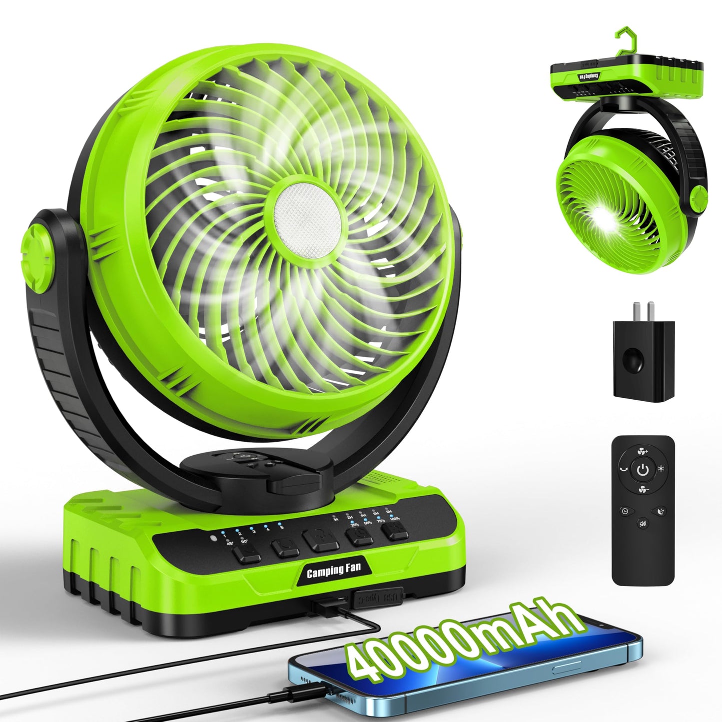 Camping Fan 40000Mah Rechargeable Tent Fans For Camping Hanging High Velocity Floor Fan Auto Oscillation Remote Control Timer Co