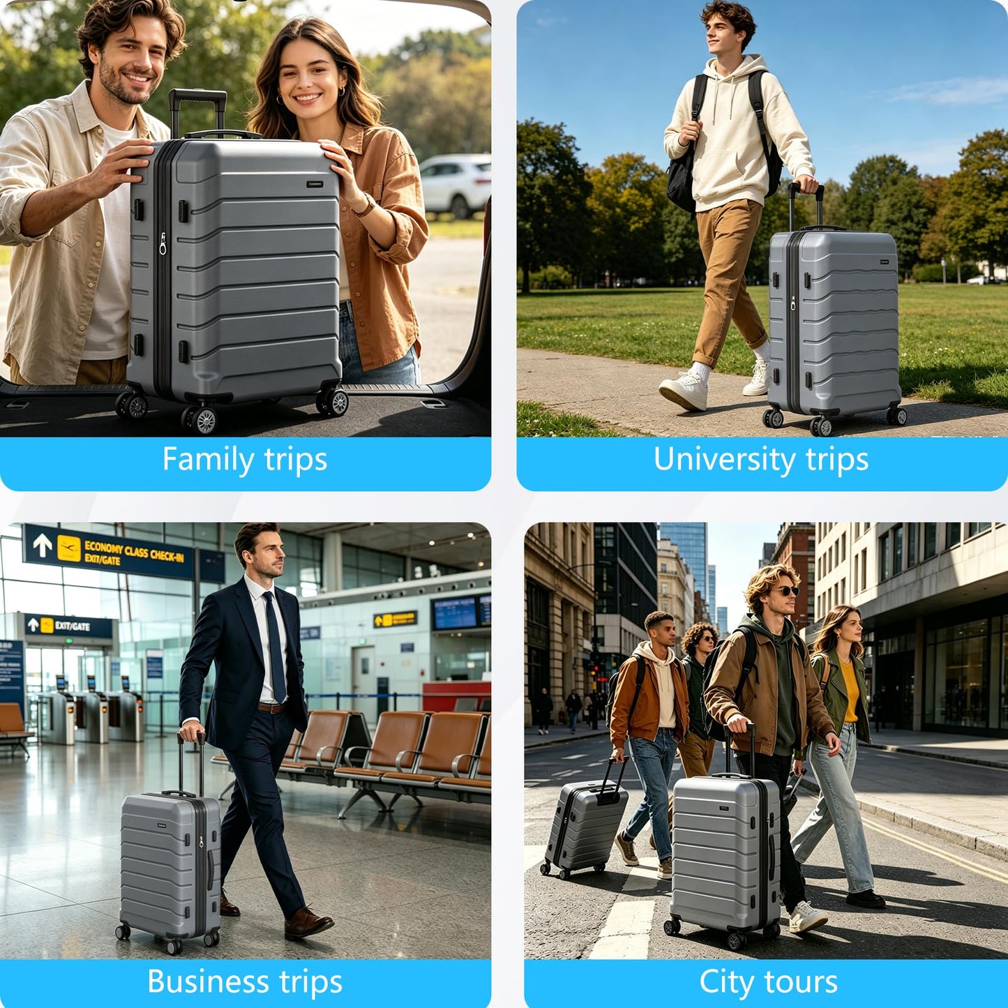 ExoRoute Luggage Sets 3 Piece, Hardside Carry On Suitcase with Spinner Wheels, Lightweight Durable Luggage for Travel | TSA Lock, Expandable Suitcase Set for Men and Women（20/26in） (Grey)