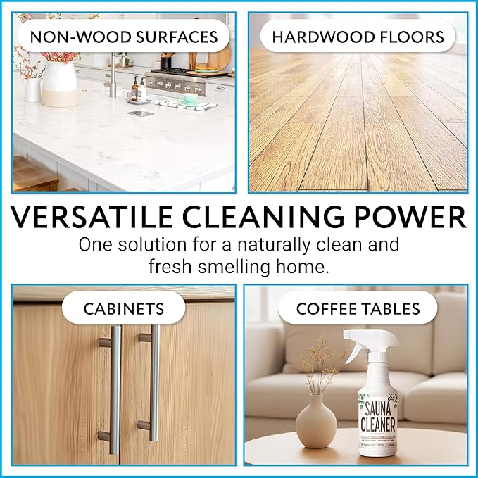 IMPRESA 32oz Sauna Cleaning Spray – All Purpose Eucalyptus Wood Cleaner Spray for Home Sauna, Spa, Steam Room & Gym – Natural Multipurpose Surface Cleaner Bottle – Gentle Ingredients Tough on Grime