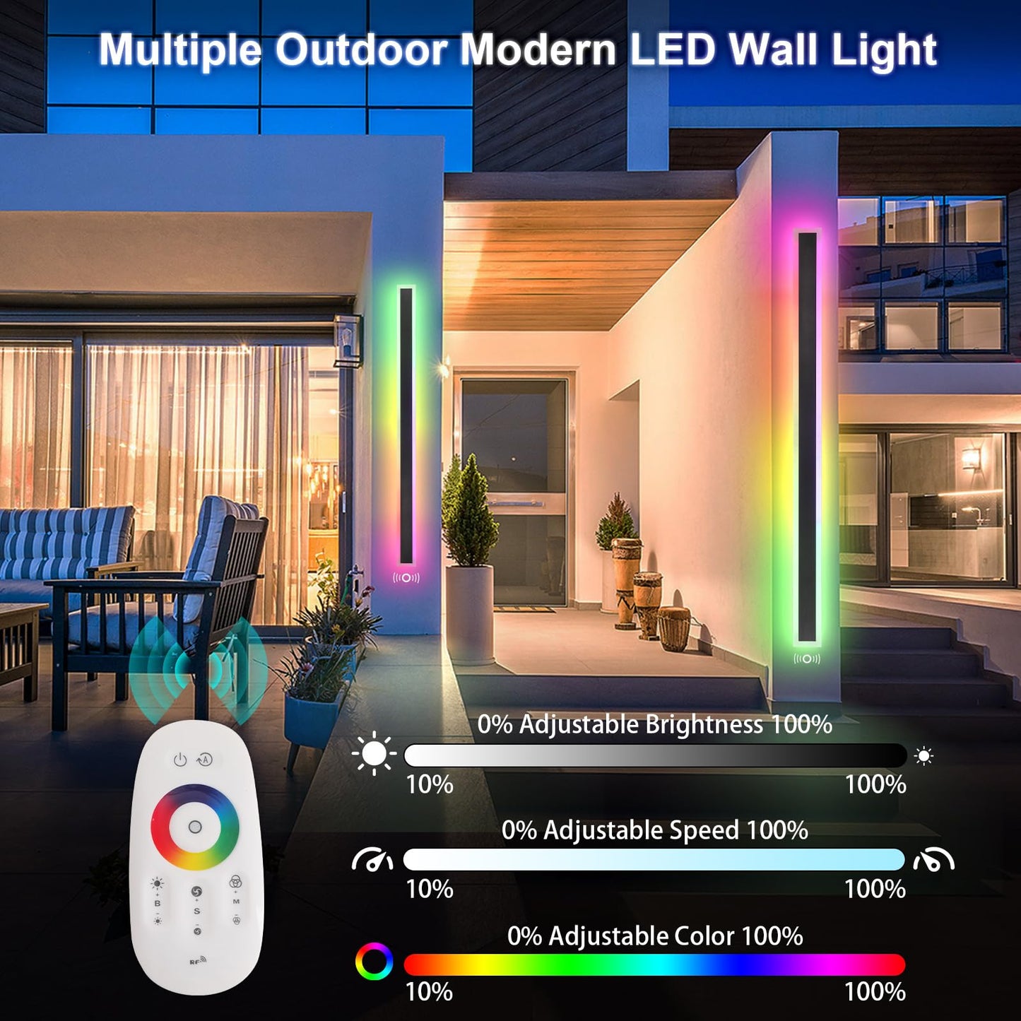 SUCICNISD 2pack 39.4In Modern Outdoor Lights, RGB Exterior Wall Light Fixtures Dimmable Black Linear Wall Sconce Wall Mount with Remote Control for House, Garage, Patio, Porch