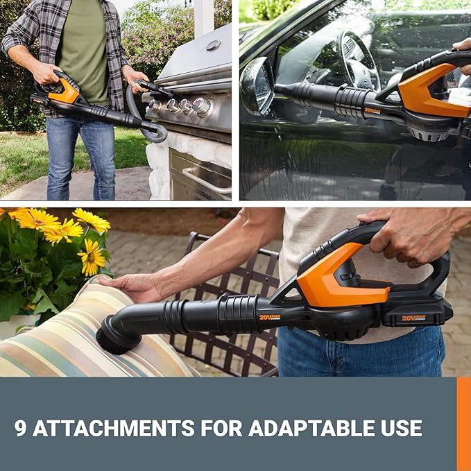 WORX WG545.1 20V Cordless Leaf Blower, Electric Blowers for Lawn Care with 120 MPH & 3.5 Lbs, Long Nozzle Design for Narrow Spaces with Cleaning Attachments, Battery & Charger Included