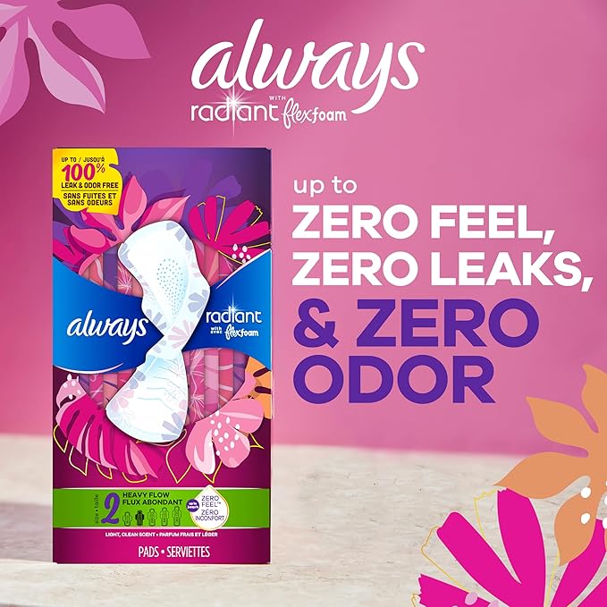Always Infinity Feminine Pads for Women, Flexfoam Pads with Wings, Size 1, Regular Absorbency, Unscented, 108 Count (3 Packs of 36)
