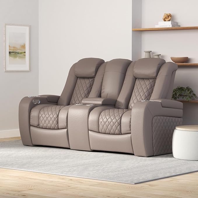 Seatcraft Anthem Italian Leather Loveseat w/Storage Console, Living Room, Power Headrest, Power Recline, Gray