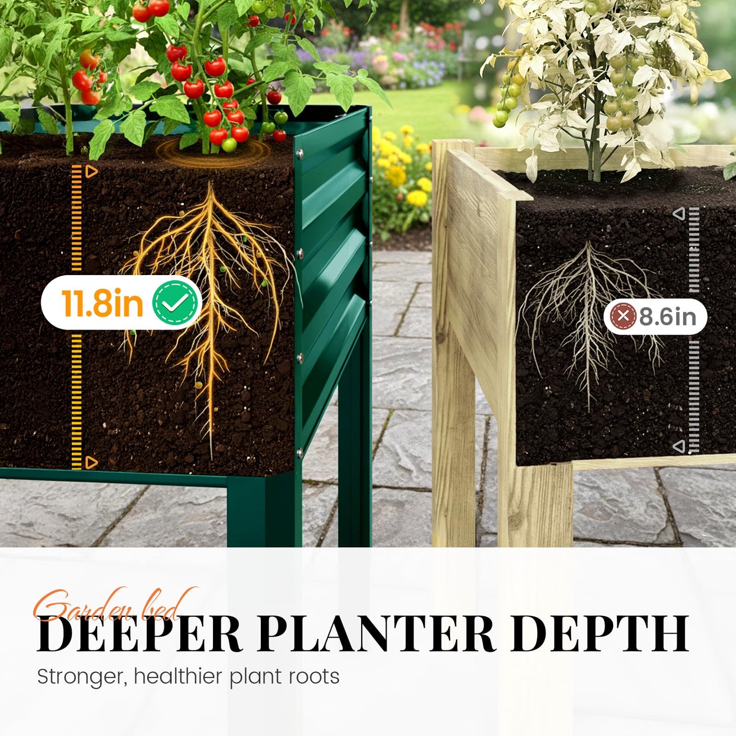 KING BIRD Large Raised Garden Bed with Legs & Storage Shelf Galvanized Elevated Planter Box for Backyard, Patio, Balcony, 600lb Capacity, Green 70.9x22.8x31.5 in