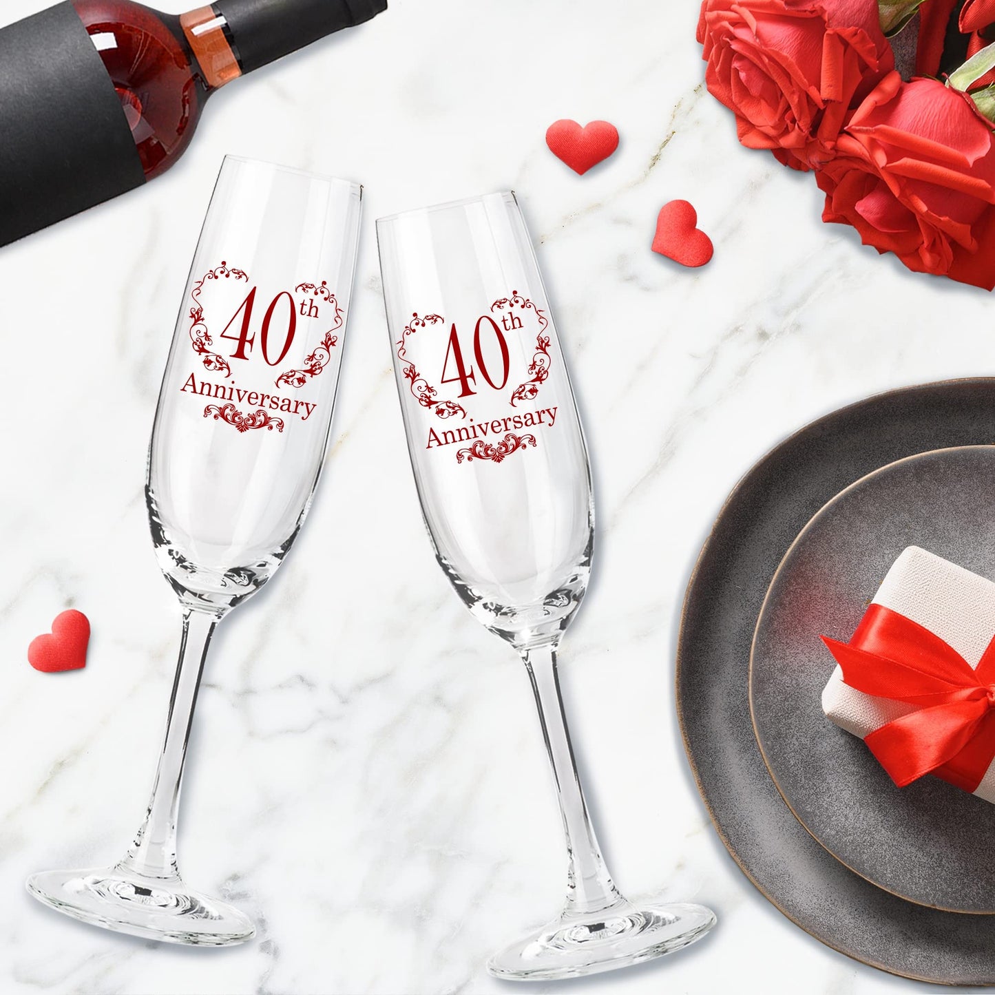 Tom Boy 40th Anniversary Champagne Flutes, 40th Wedding Anniversary Couple Gifts, Wedding Anniversary Champagne Flutes Glasses Set of 2, Couples gifts, Anniversary 40th Gifts for Parents