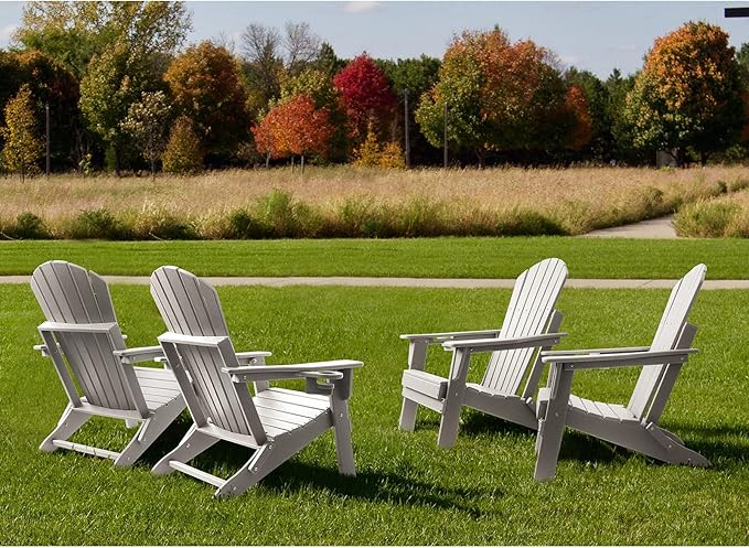 FUNBERRY Folding Adirondack Chair Set of 3, All Weather HDPE Fire Pit Chairs with Cup Holder for Outdoor