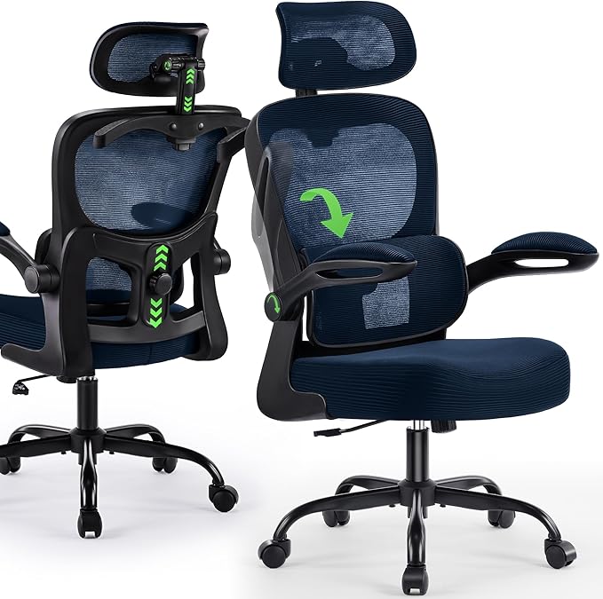 AreShark Office Chair Ergonomic Desk Chairs with Adjustable Lumbar Support& Headrest Hanger, High Back Breathable Mesh Chair with Wheels, Rolling Swivel Comfy Task Computer Chair for Home Work Gaming