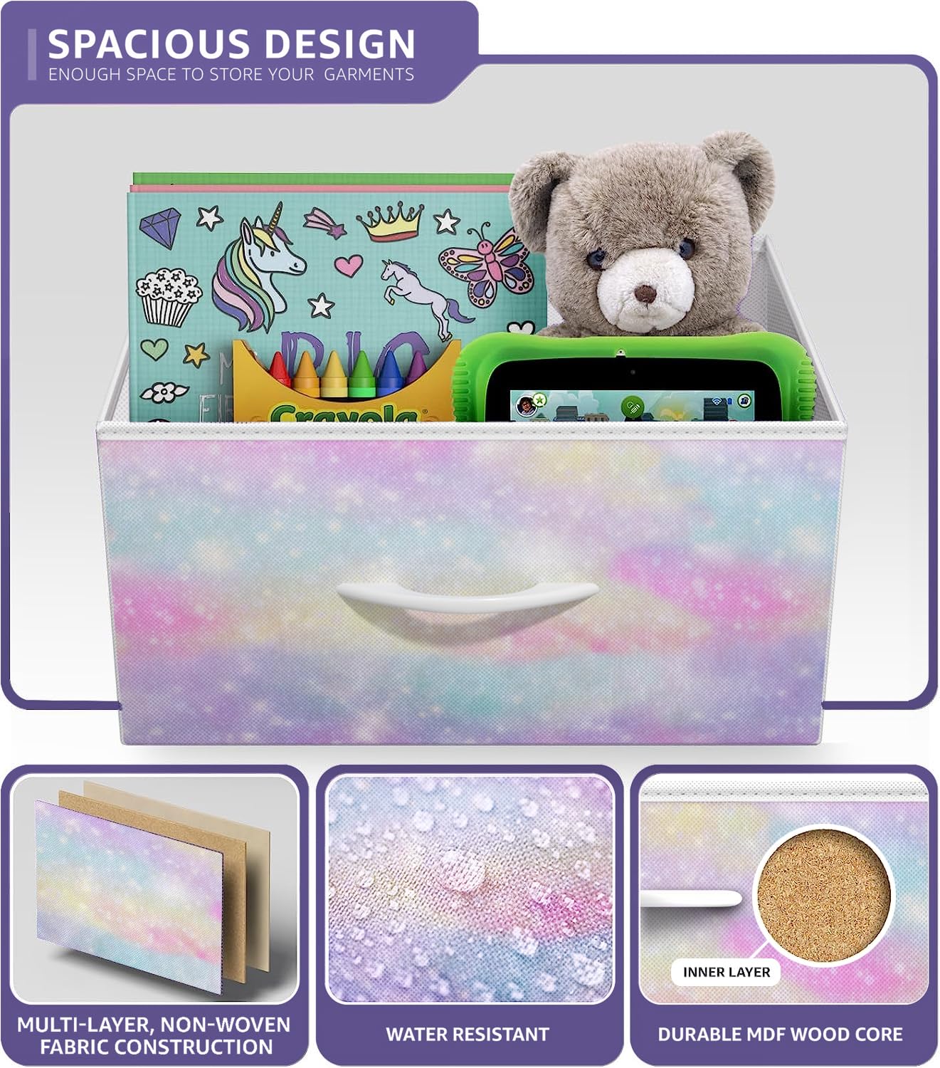 Sorbus Kids Dresser with 3 Drawers - Storage Chest Organizer Nightstand - Steel Frame, Wood Top, Tie-Dye Fabric Bins for Clothes - Wide Furniture for Bedroom, Hallway, Nursery, Closet, & Apartment