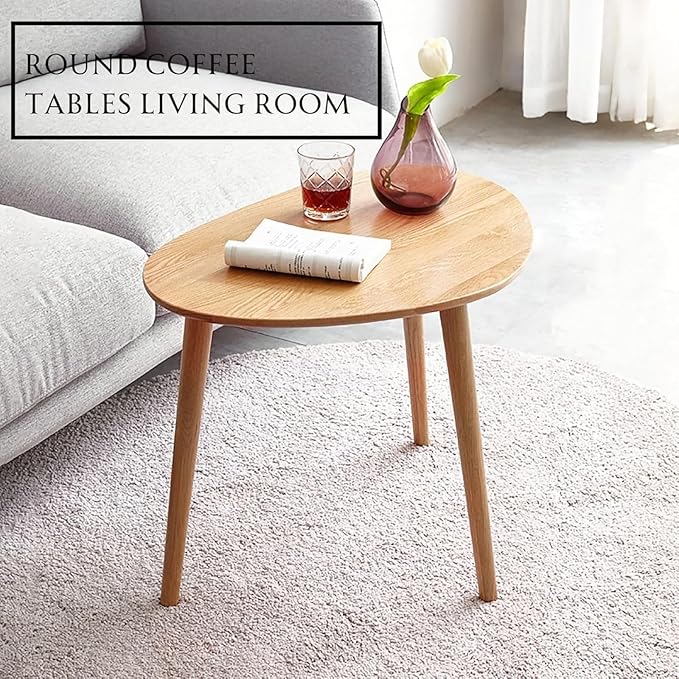 Wayshome 100% Solid Oak Wood Nesting Coffee Table, Small Oval Coffee Tables Set, Mid Century Modern Round Tables for Living Room, Pebble Side Table for Balcony (Nature, Combine)