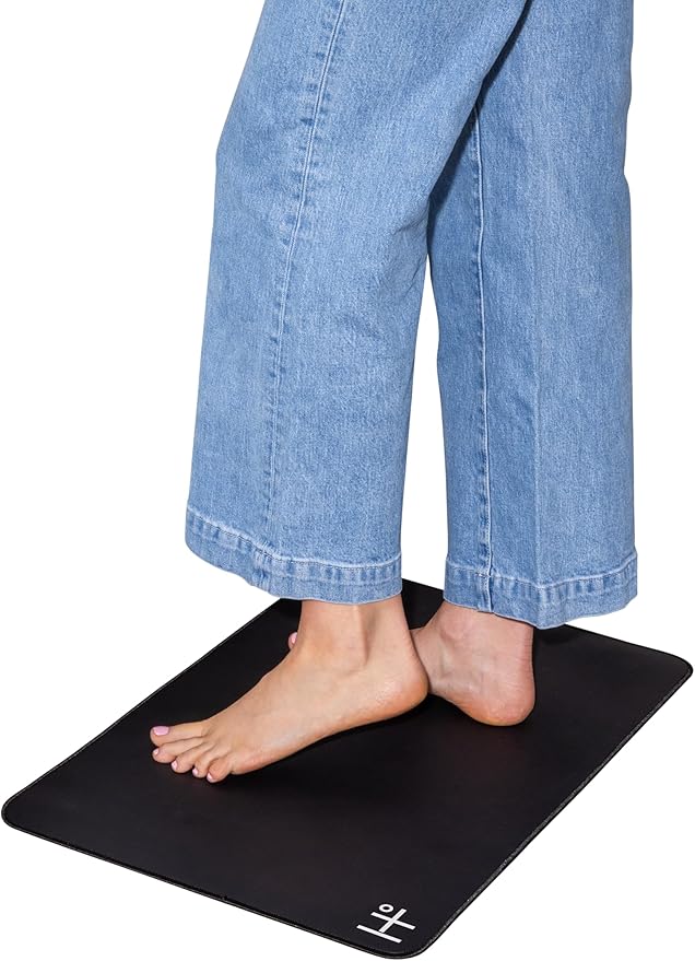 Earthing Grounding Mat for Feet, Energy, Pain Relief, Inflammation, Balance, Wellness - Earthing Mat for Home and Work - 15 Foot Earthing Mat Grounding Pad, Conductive Carbon - 24" x 16" (White Logo)