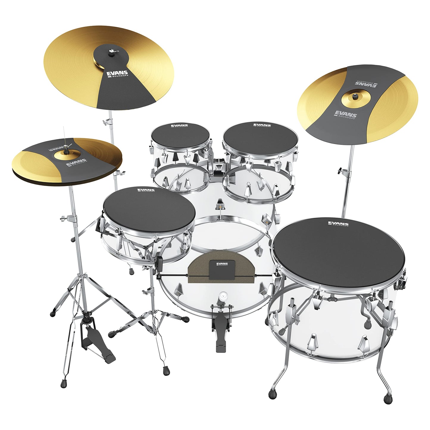 Evans Soundoff Drum Mute Pads - Full Box Pad Set - Mutes Pack - 3 Cymbals, 4 Tom/Snare, & 1 Bass - Great for Silencing Acoustic