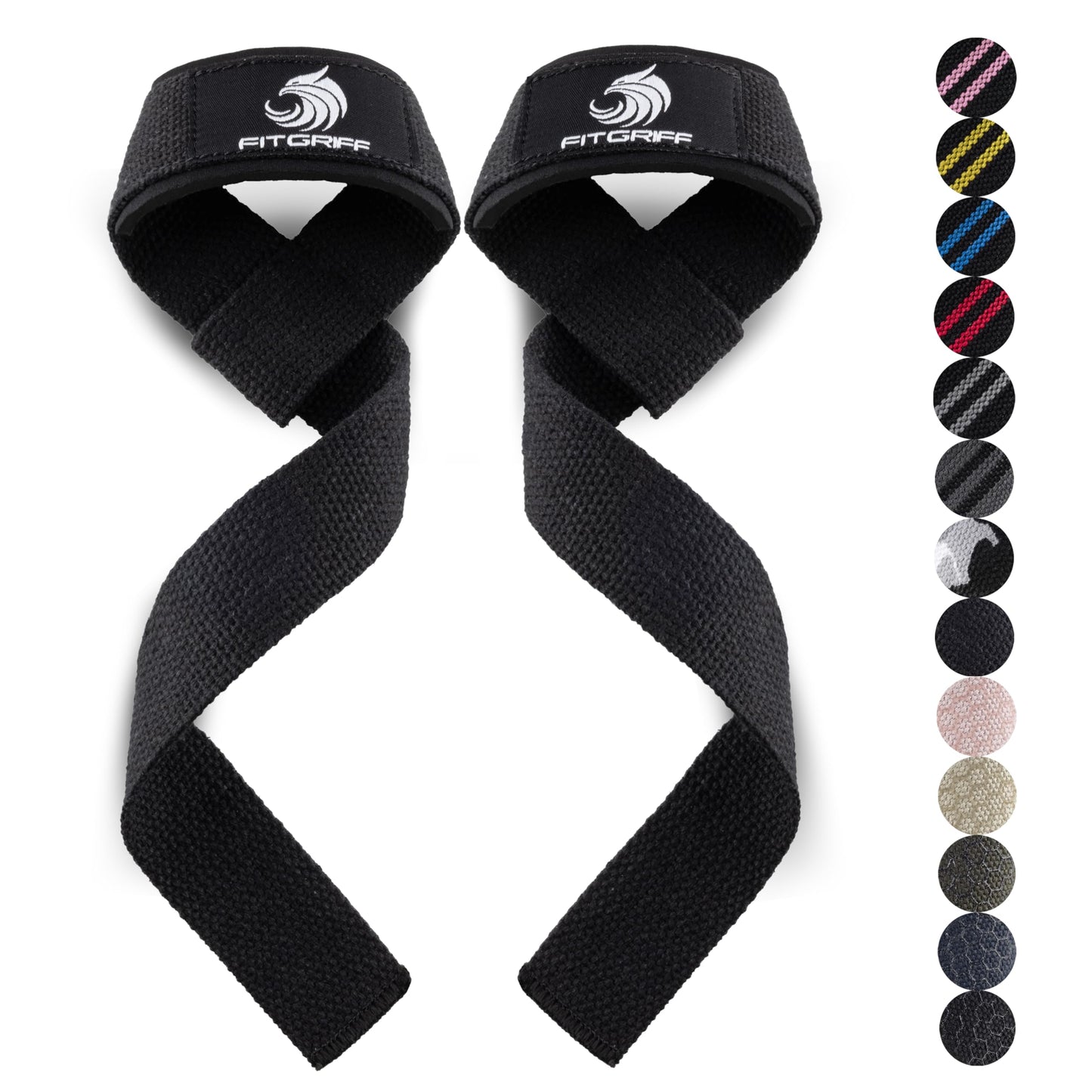 Fitgriff® Lifting Wrist Straps for Weightlifting, Gym, Deadlift, Workout (Made of Premium Cotton & Padded) - Men & Women (Standard, Black-Original)