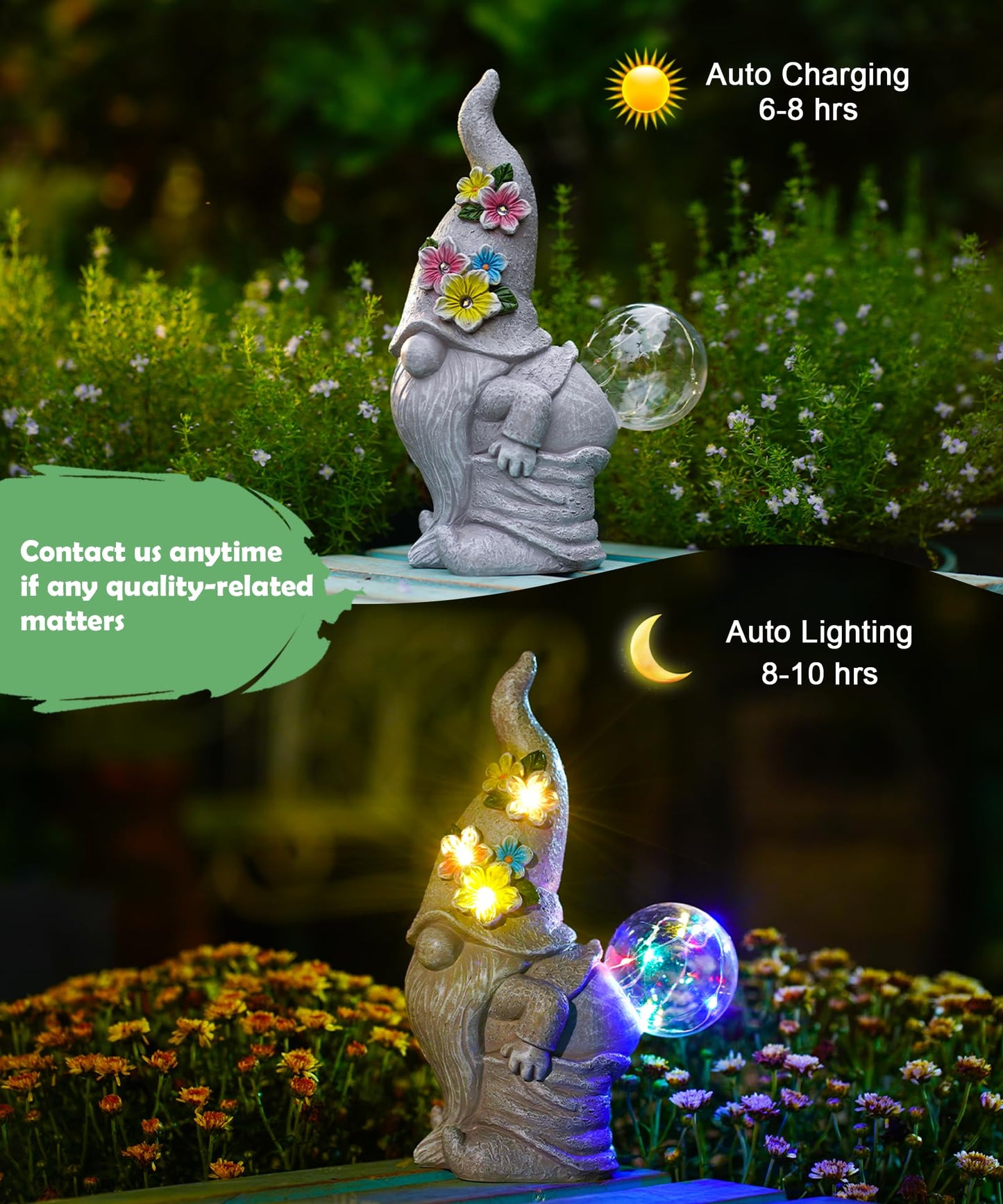 Acgarten Funny Garden Gnome Statue with Solar Lights, Outdoor Sculpture Decor for Home Yard Lawn Porch Balcony Patio,Gardening Gifts for Women Mom Grandma