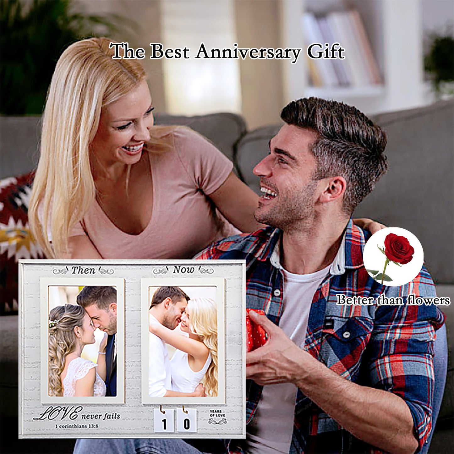 SARLUNA Then & Now Anniversary Picture Frame, 1-99 Years of Joy Anniversary Wedding Gifts. Perfect for Couples, Husbands, Wives, and Bridal Showers- With Affectionate Quotations…