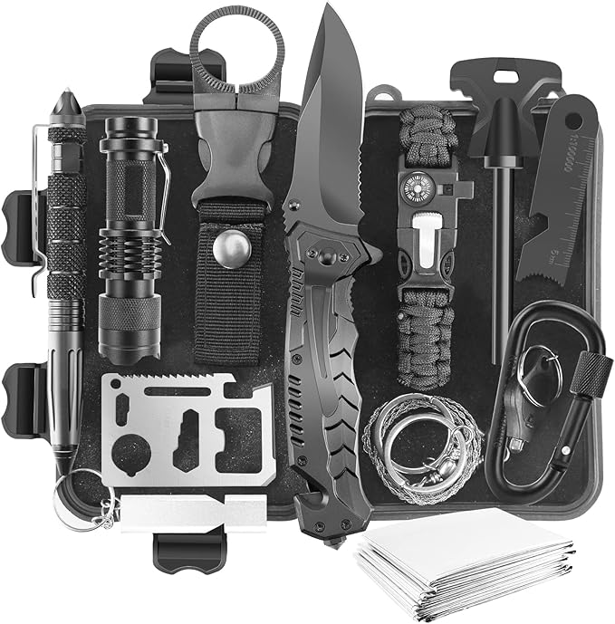 JINAGER Survival Gear Kits Outdoor Survival Gear Tool for Trip,with Fire Starter, Whistle, Wood Cutter, Tactical Pen for C...