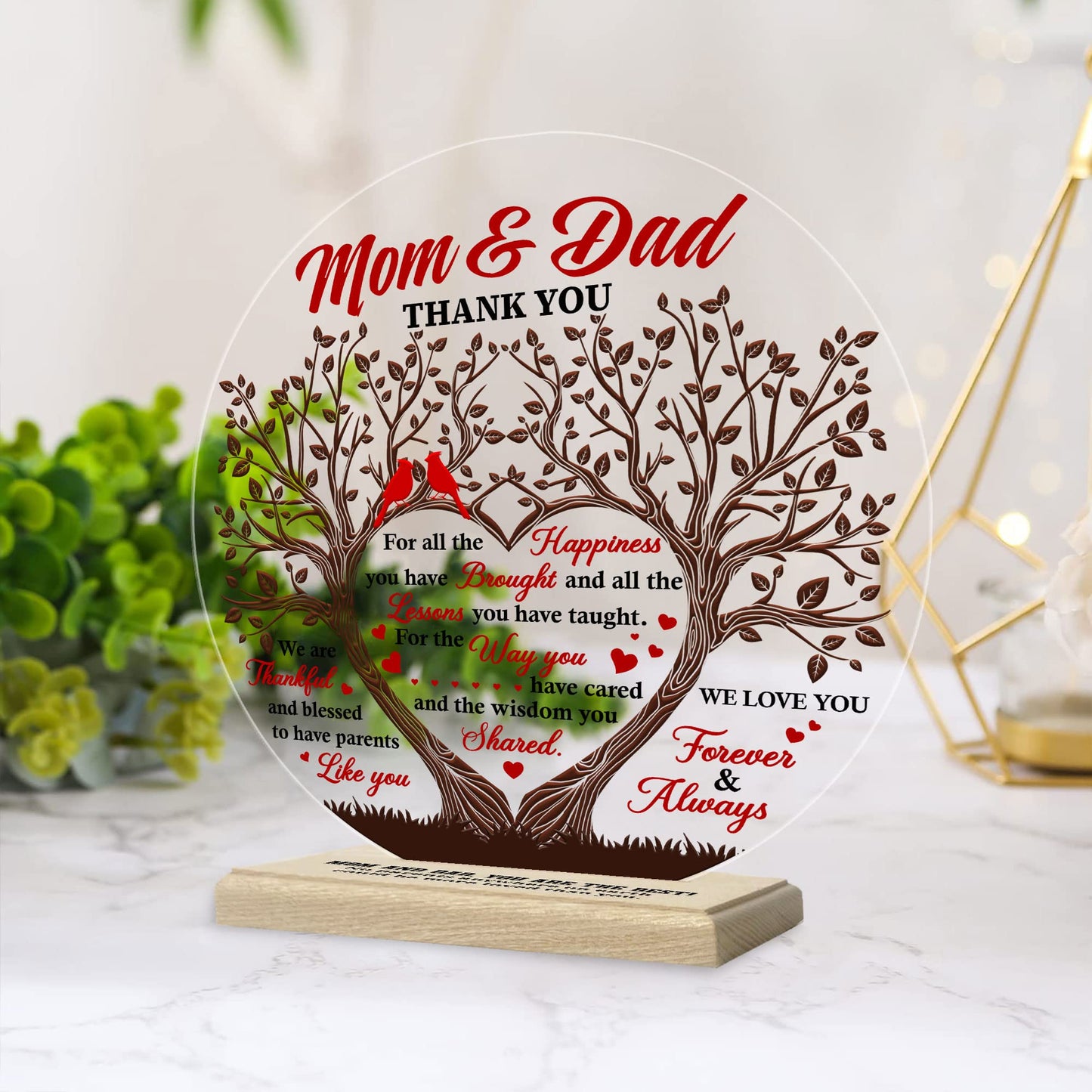 CEZII Mom & Dad Gift from Daughter Son, To My Parents Round Acrylic Plaque w Stand, Thank You Mom Dad Keepsake, Grateful Gift for Parents Mother-in-law, Bonus Mom Stepdad Present, Gift for Anniversary