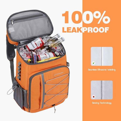 Maelstrom 36L Large Capacity Insulated Cooler Backpack Grey 21" x 13.5" x 8" 1210g & 35 Can Leakproof Insulated Soft Cooler Bag for Beach Camping Kayaking Fishing Hiking Orange